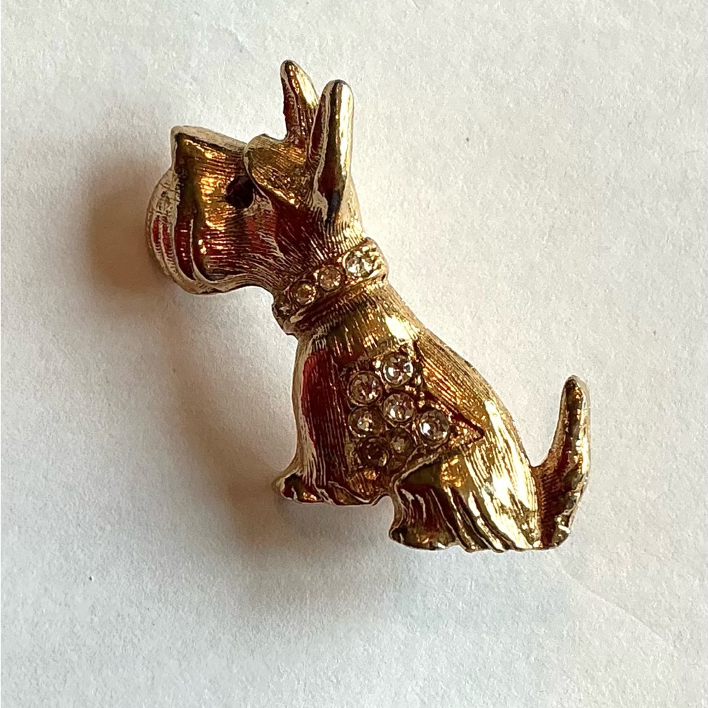 Vintage Gold Scottie Dog Brooch with Rhinestones
